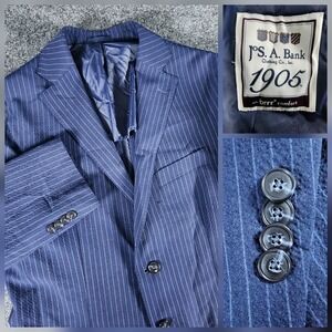 NWOT JOS A BANK 1905 Seersucker Sport Coat Blazer Jacket Wool Blue & White